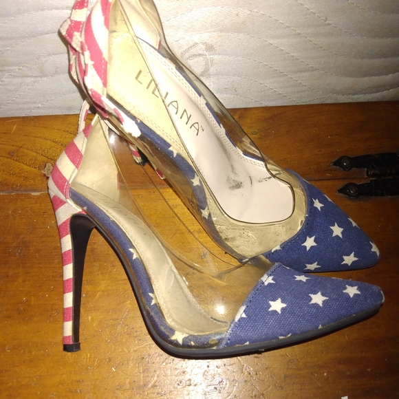 Novelty patriotic ankle strap Stars and stripes along with clear plastic sides - Picture 2 of 6